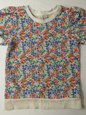 Janie and Jack Floral Puffy Sleeve Crew Neck, Size 6 Years